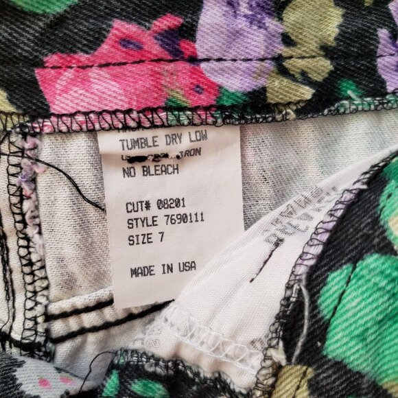 Vintage 80s 90s Floral Denim Skirt XS Breaker Jeans Pinch Waist Retro Mini - Picture 2 of 8
